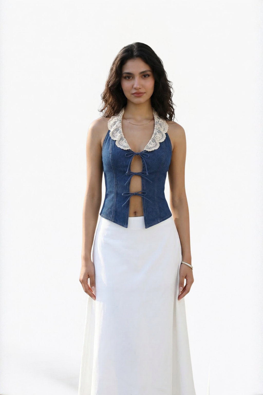 Blue Denim Tie-Up Vest Top