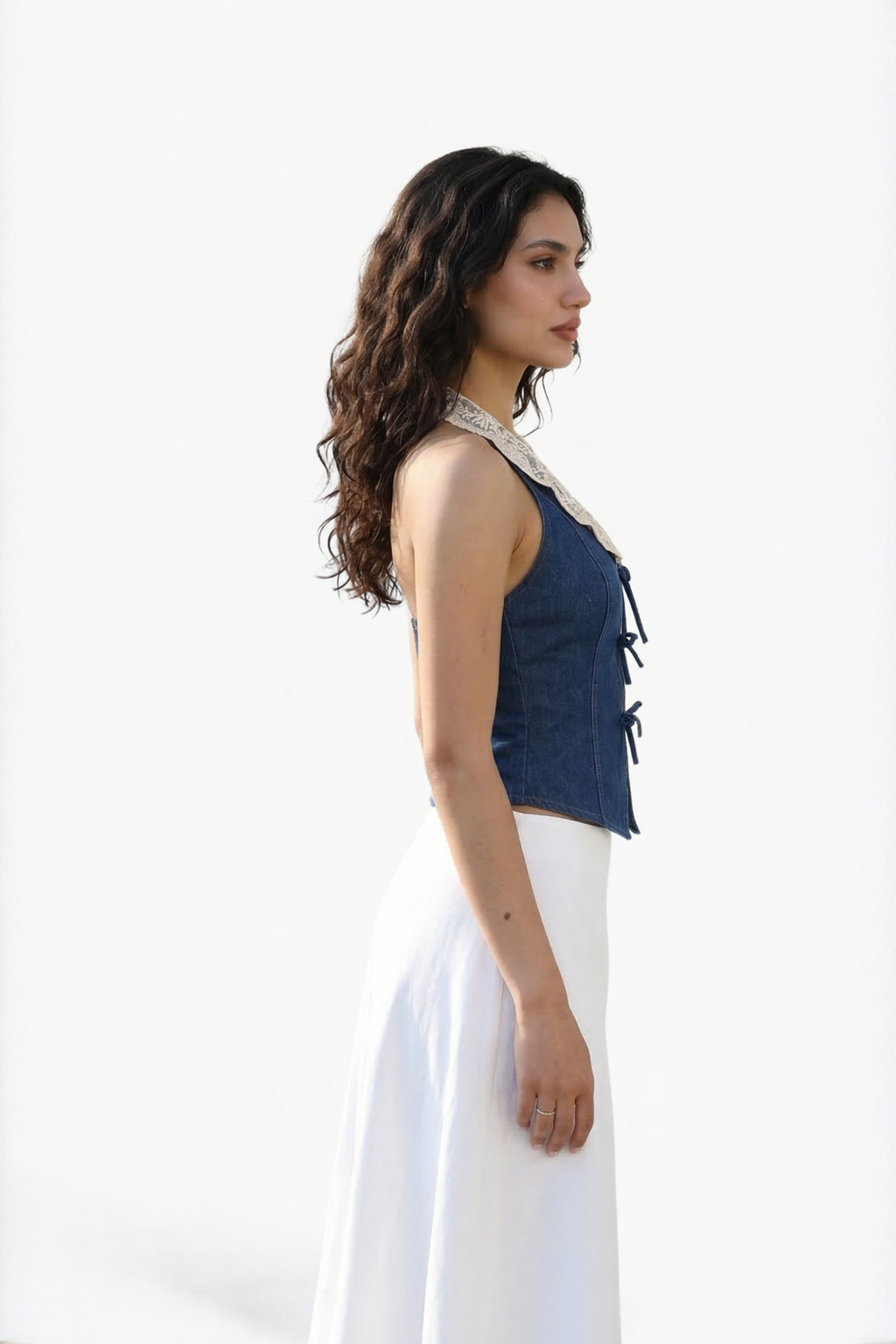 Blue Denim Tie-Up Vest Top