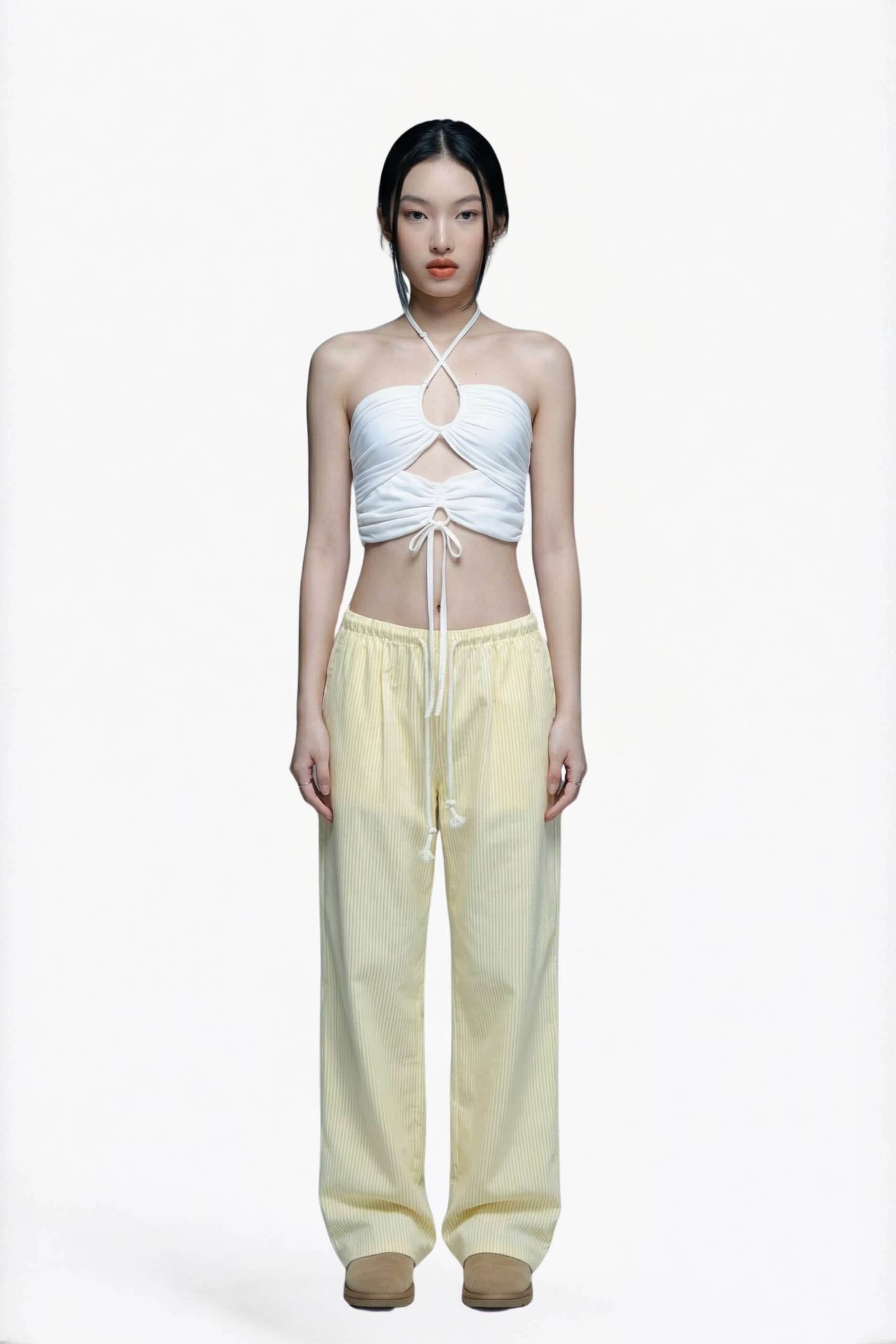 Yellow Drawstring Wide-Leg Pants