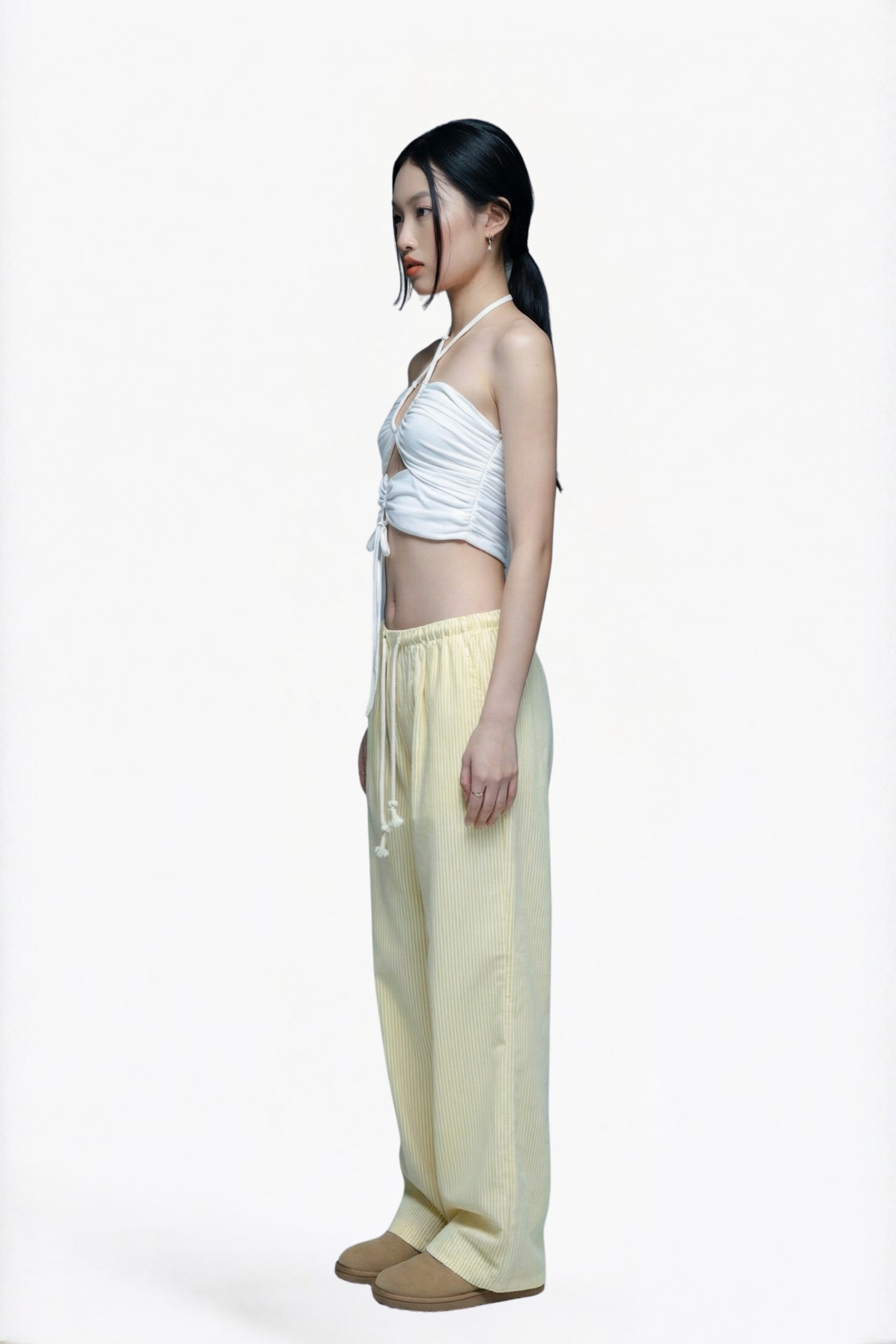 Yellow Drawstring Wide-Leg Pants