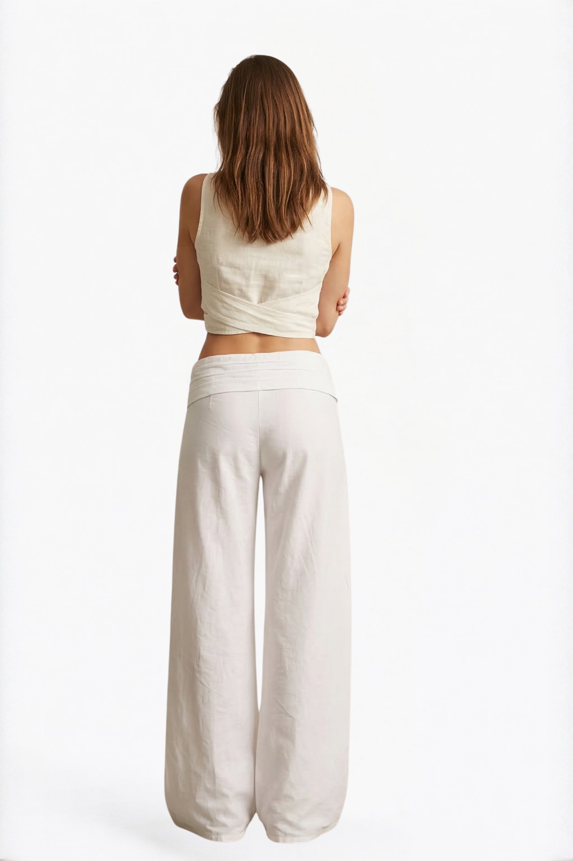 White Drawstring Wide-Leg Pants