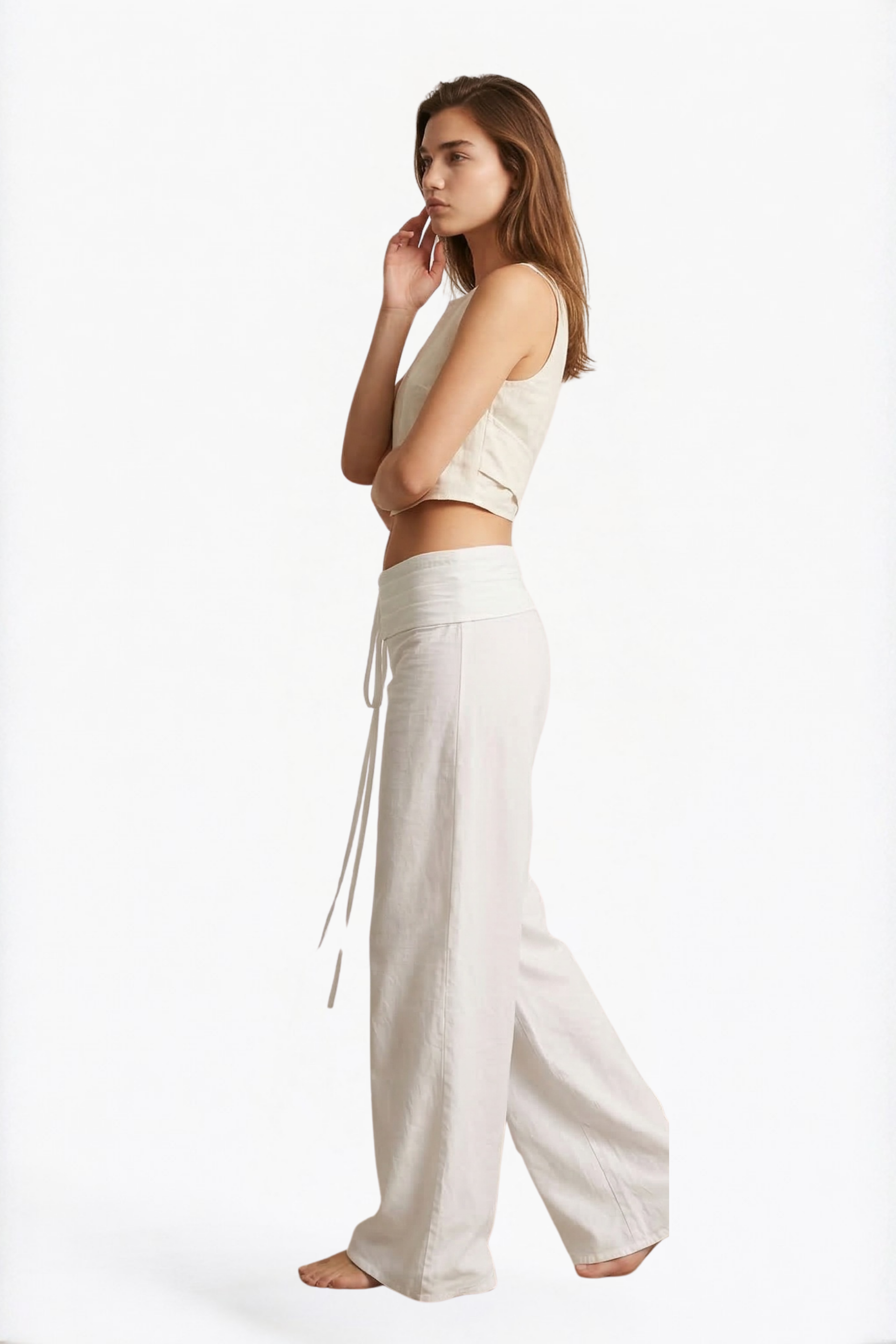 White Drawstring Wide-Leg Pants