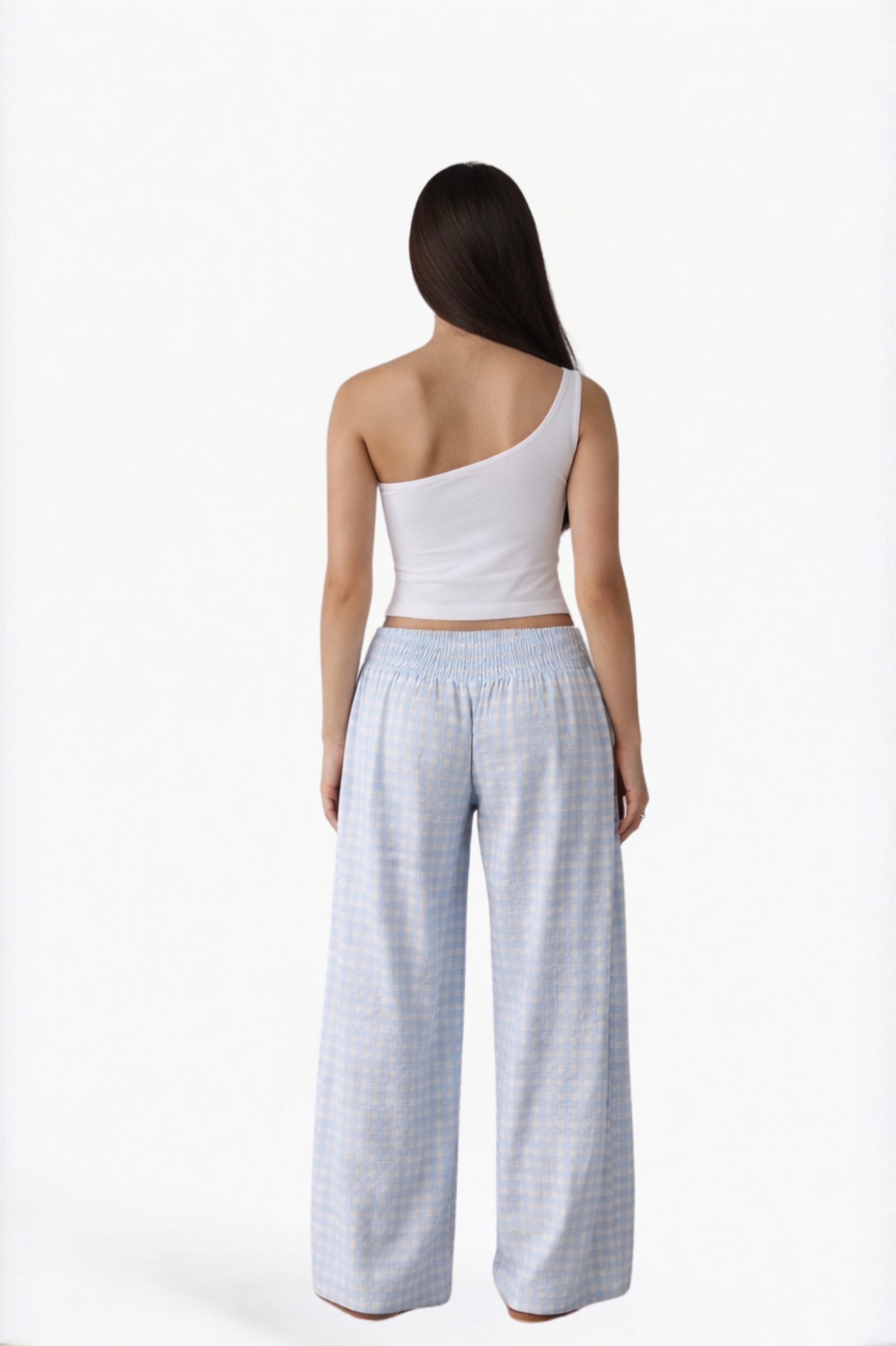 Blue Checked Wide-Leg Pants