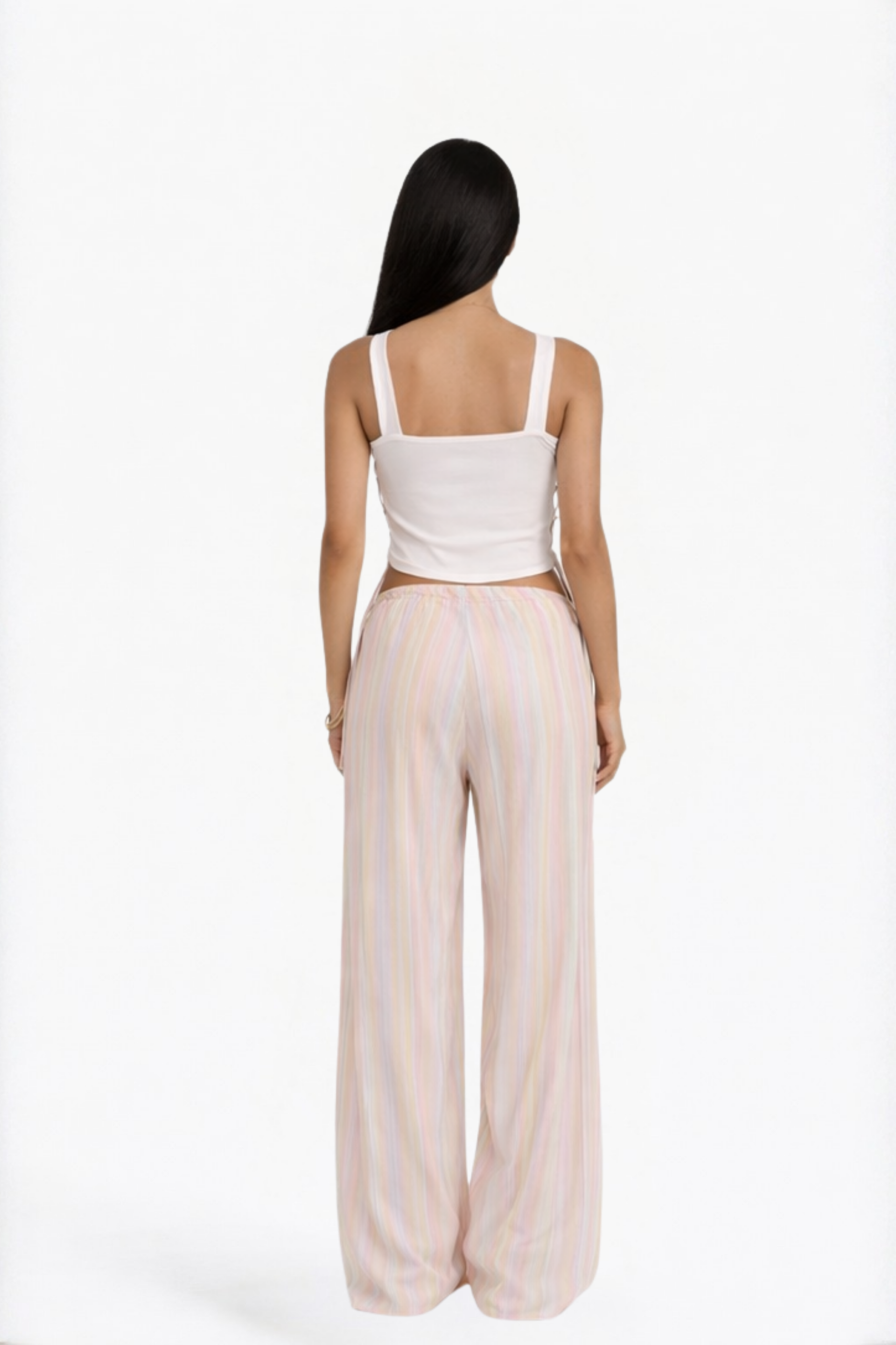 Pink Striped Drawstring Wide-Leg Pants