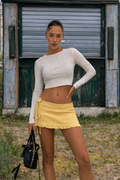 Yellow Crochet Ruffle Tie-Side Mini Skirt