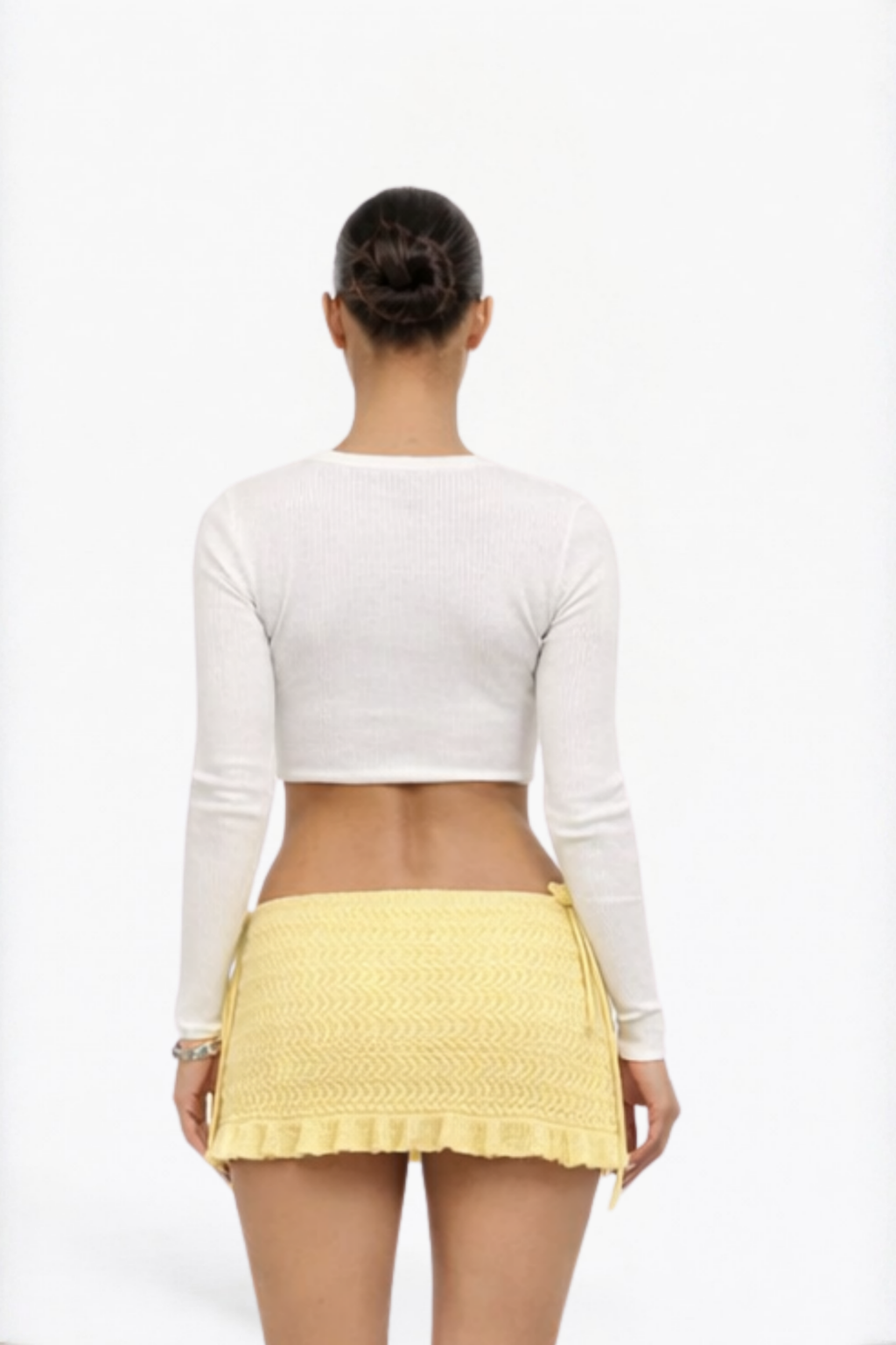 Yellow Crochet Ruffle Tie-Side Mini Skirt
