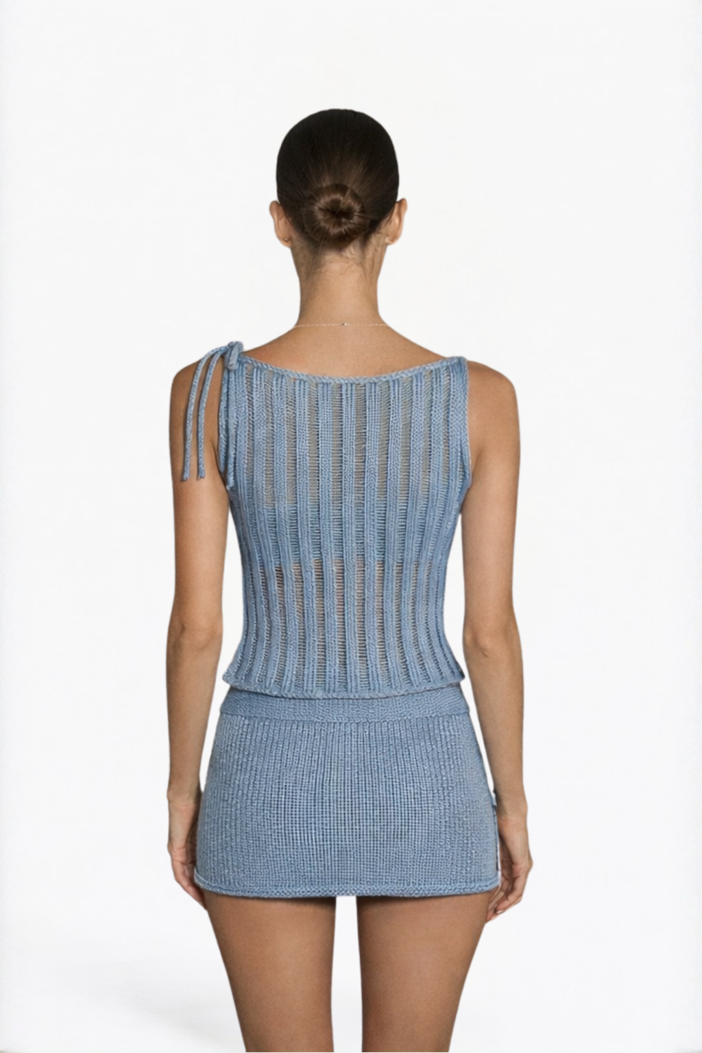 Blue Ribbed Mini Skirt