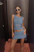 Blue Ribbed Mini Skirt