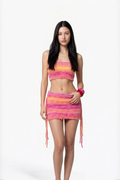 Pink Crochet Ruffle Tie-Side Mini Skirt