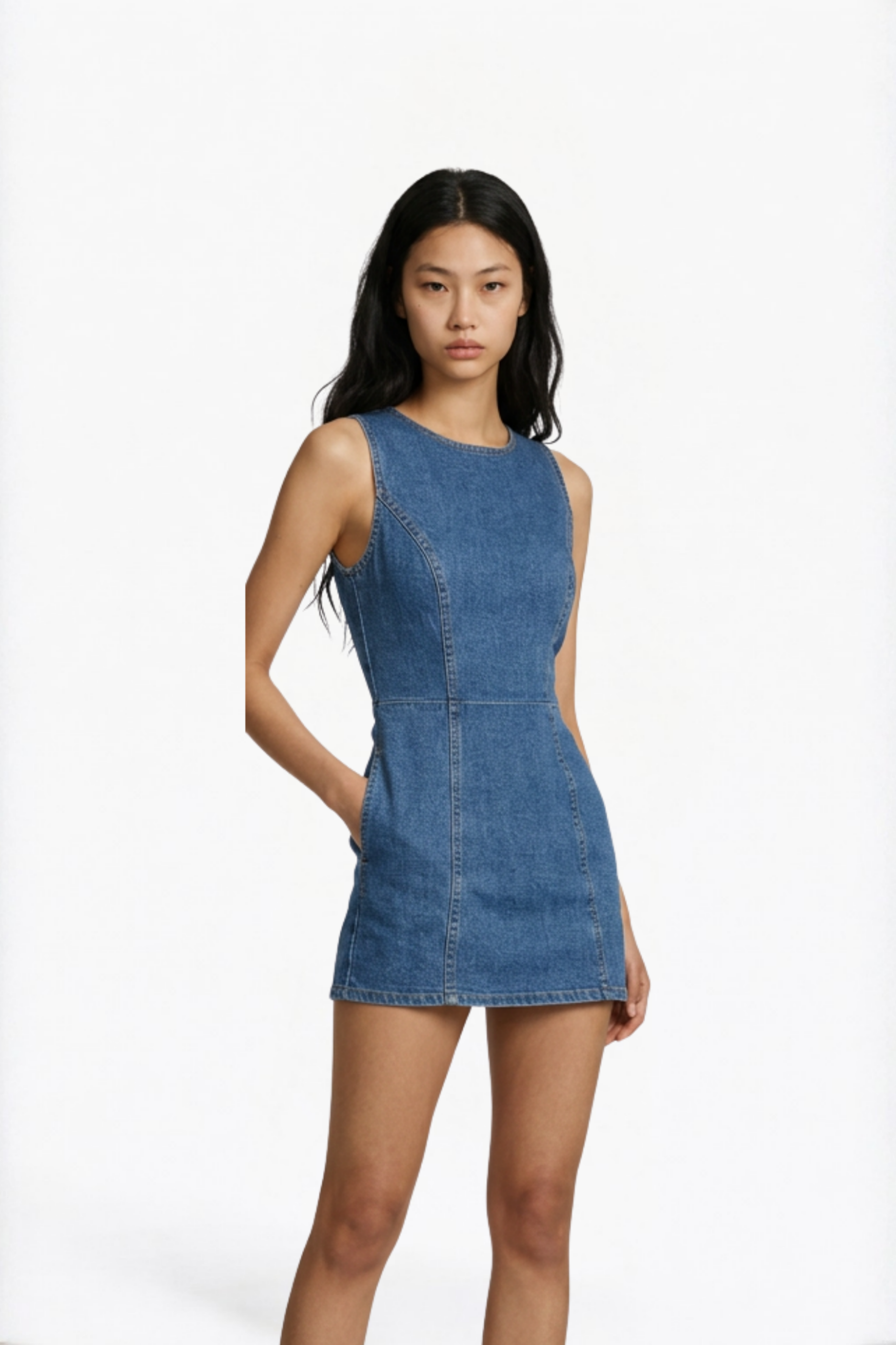 Blue Sleeveless Denim Mini Dress