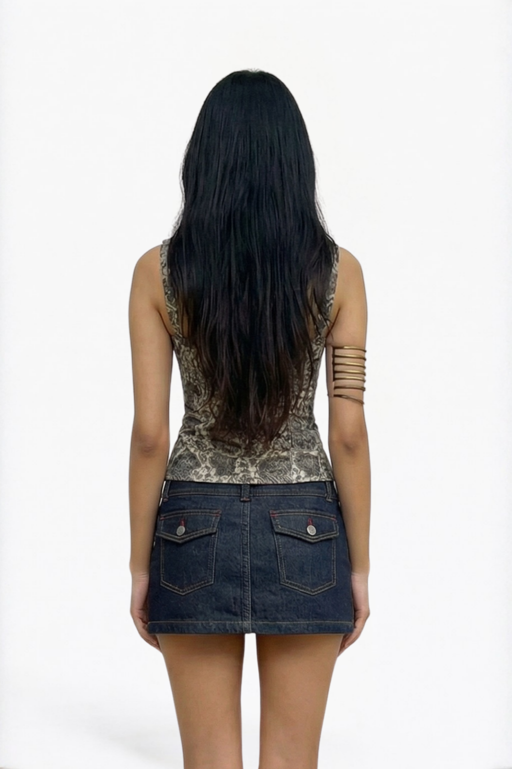 Dark Navy Cargo Denim Mini Skirt