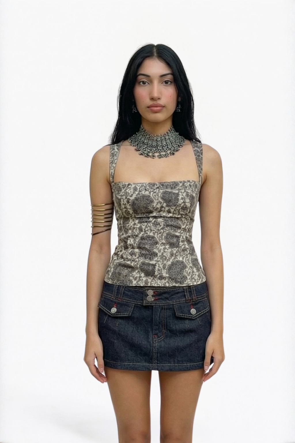 Dark Navy Cargo Denim Mini Skirt