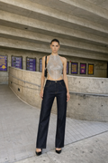 Dark Indigo Wide-Leg Pleated Jeans