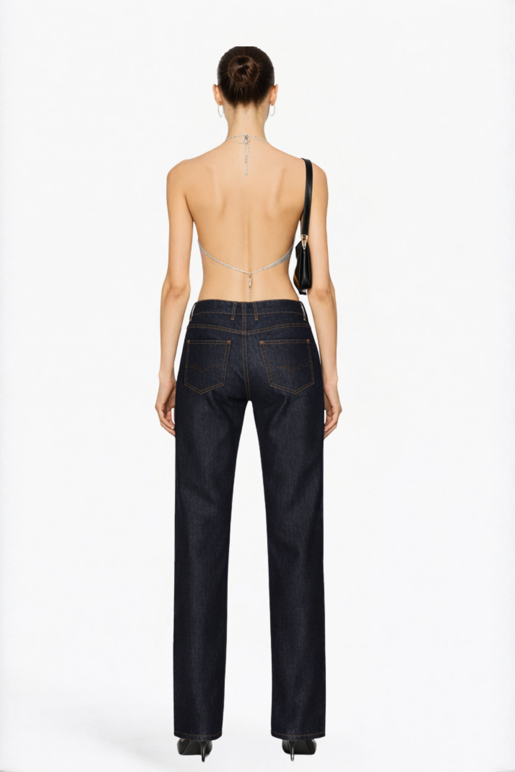 Dark Indigo Wide-Leg Pleated Jeans