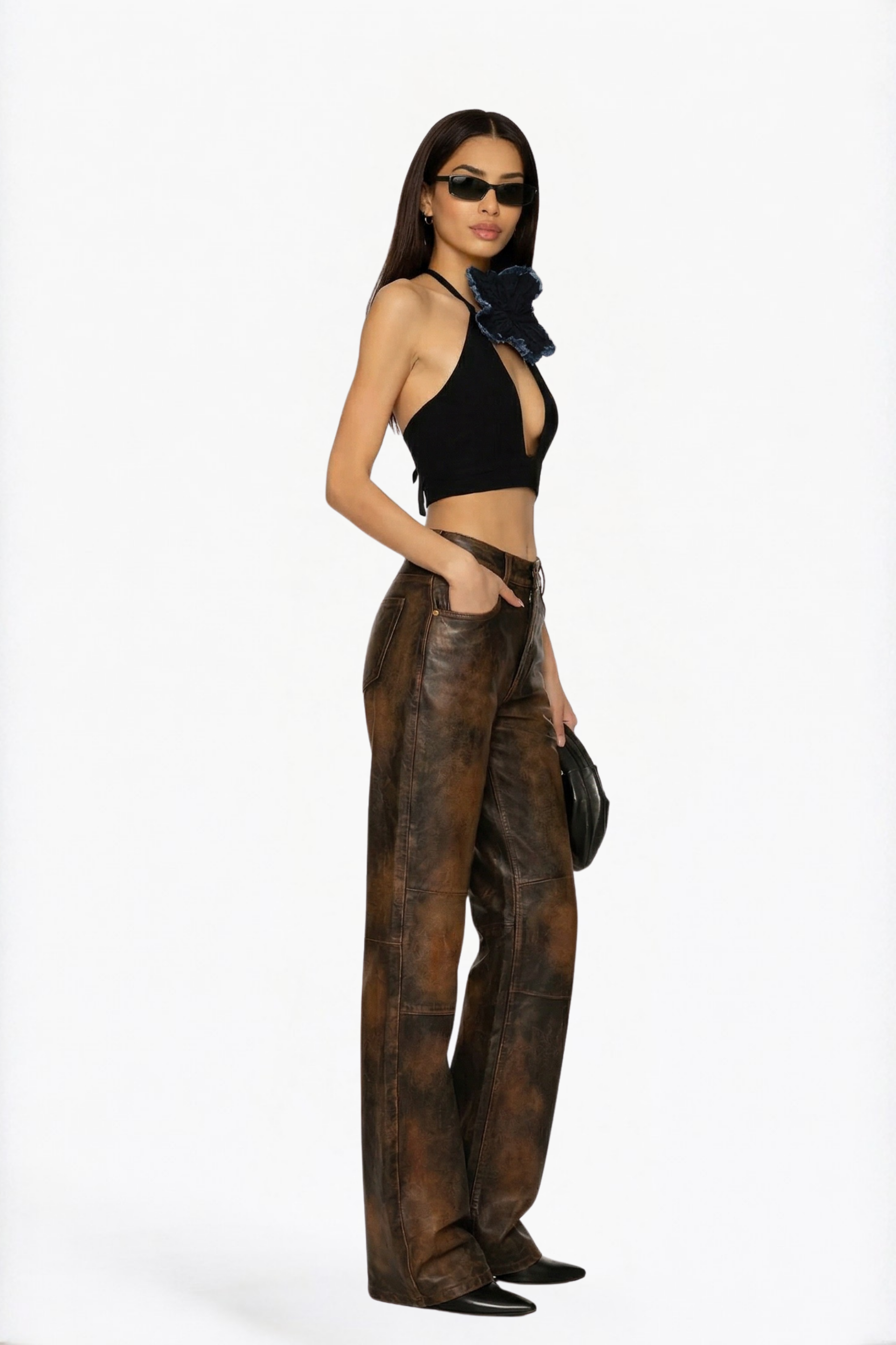 Brown Washed Wide-Leg Pants