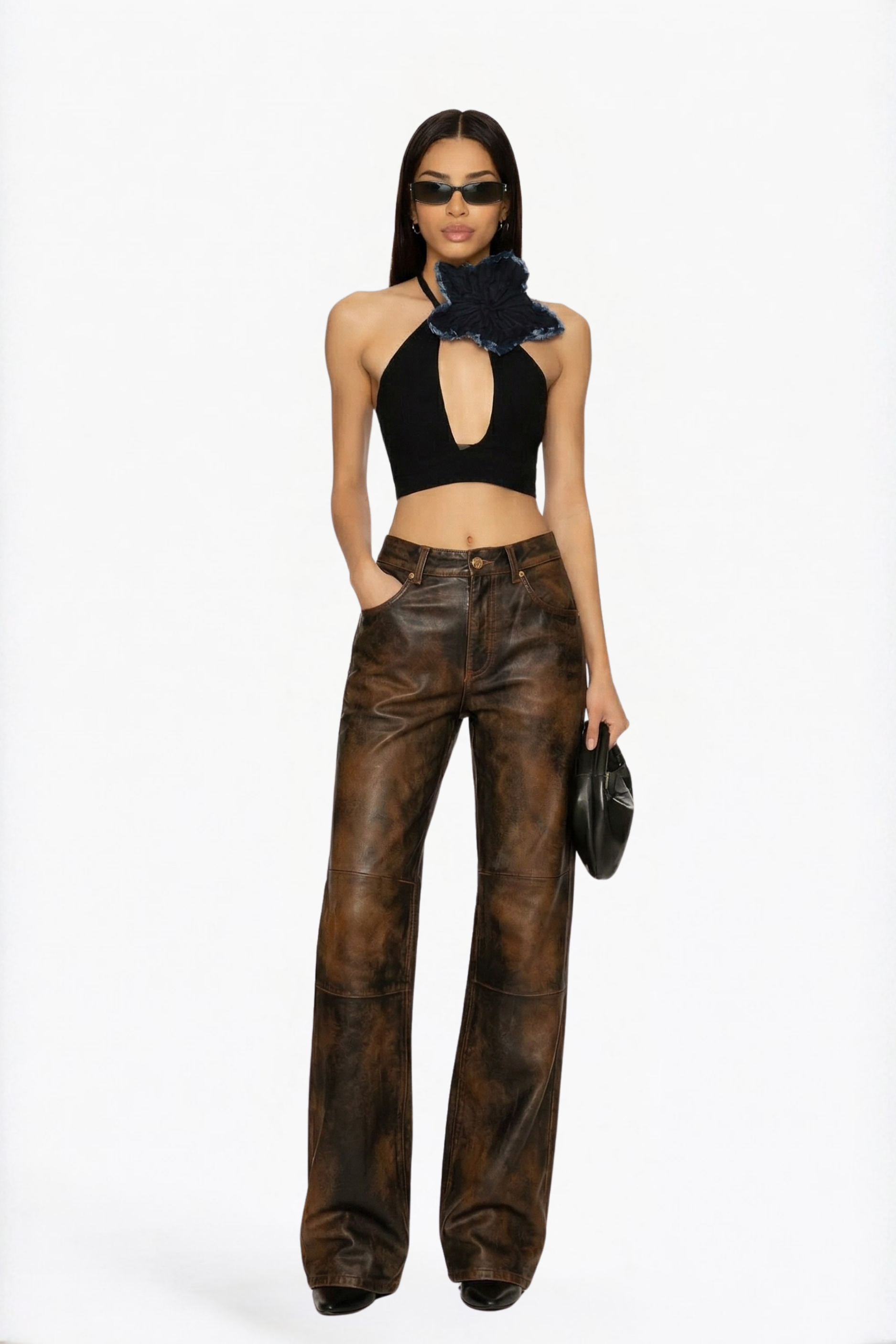 Brown Washed Wide-Leg Pants