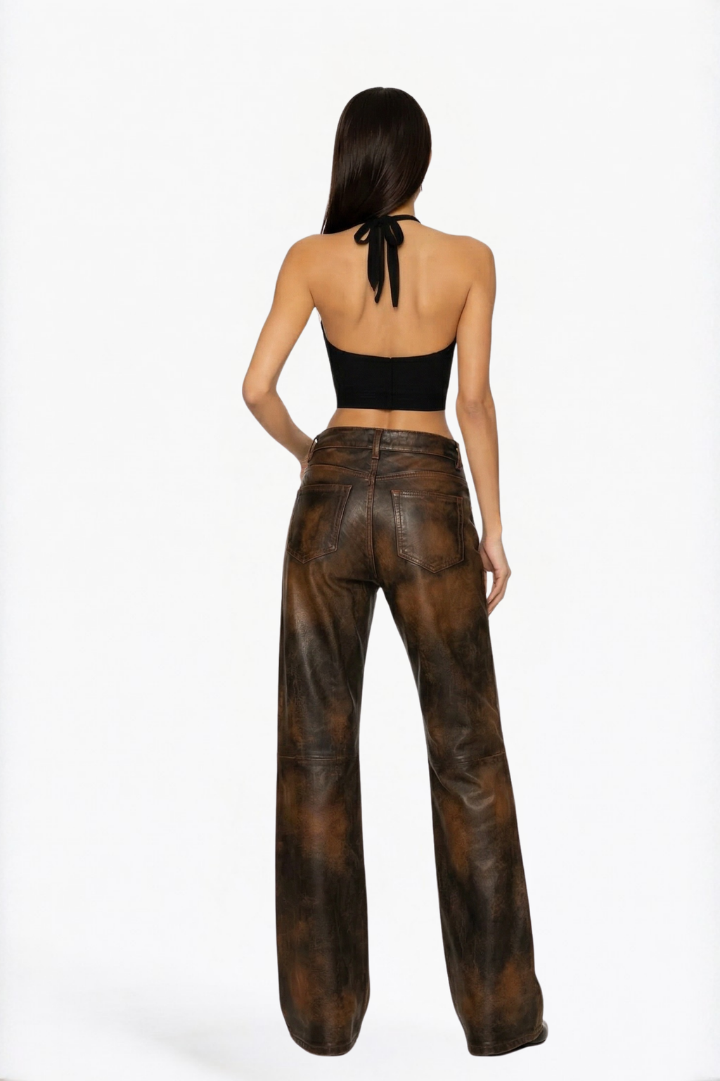 Brown Washed Wide-Leg Pants