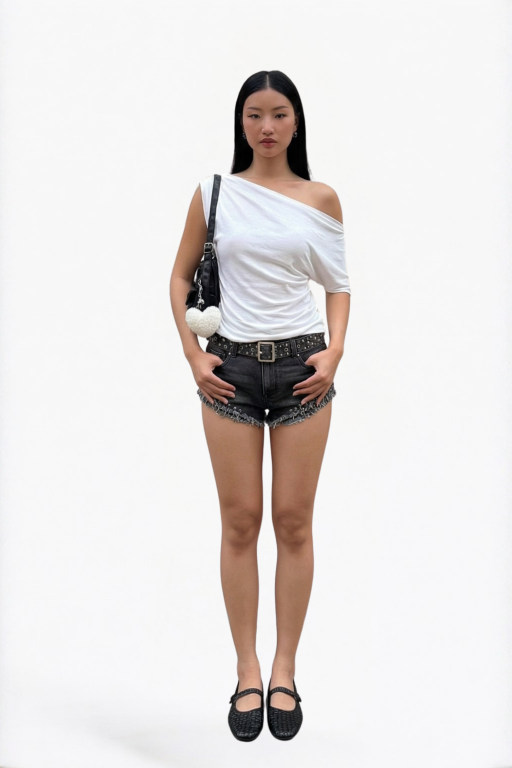 Grey Washed Denim Mini Shorts