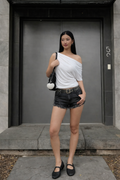Grey Washed Denim Mini Shorts