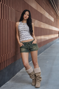 Olive Lace-Up Mini Denim Shorts