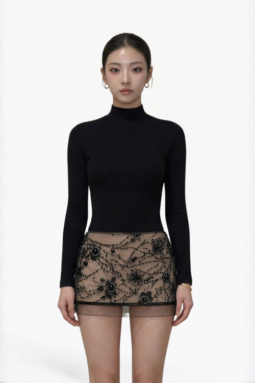 Black Floral Lace Mini Skirt