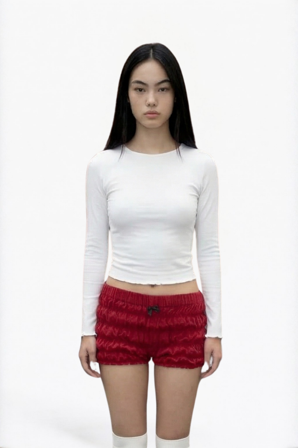 Red Tiered Ruffle Velvet Micro Shorts