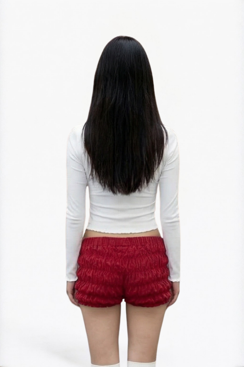 Red Tiered Ruffle Velvet Micro Shorts