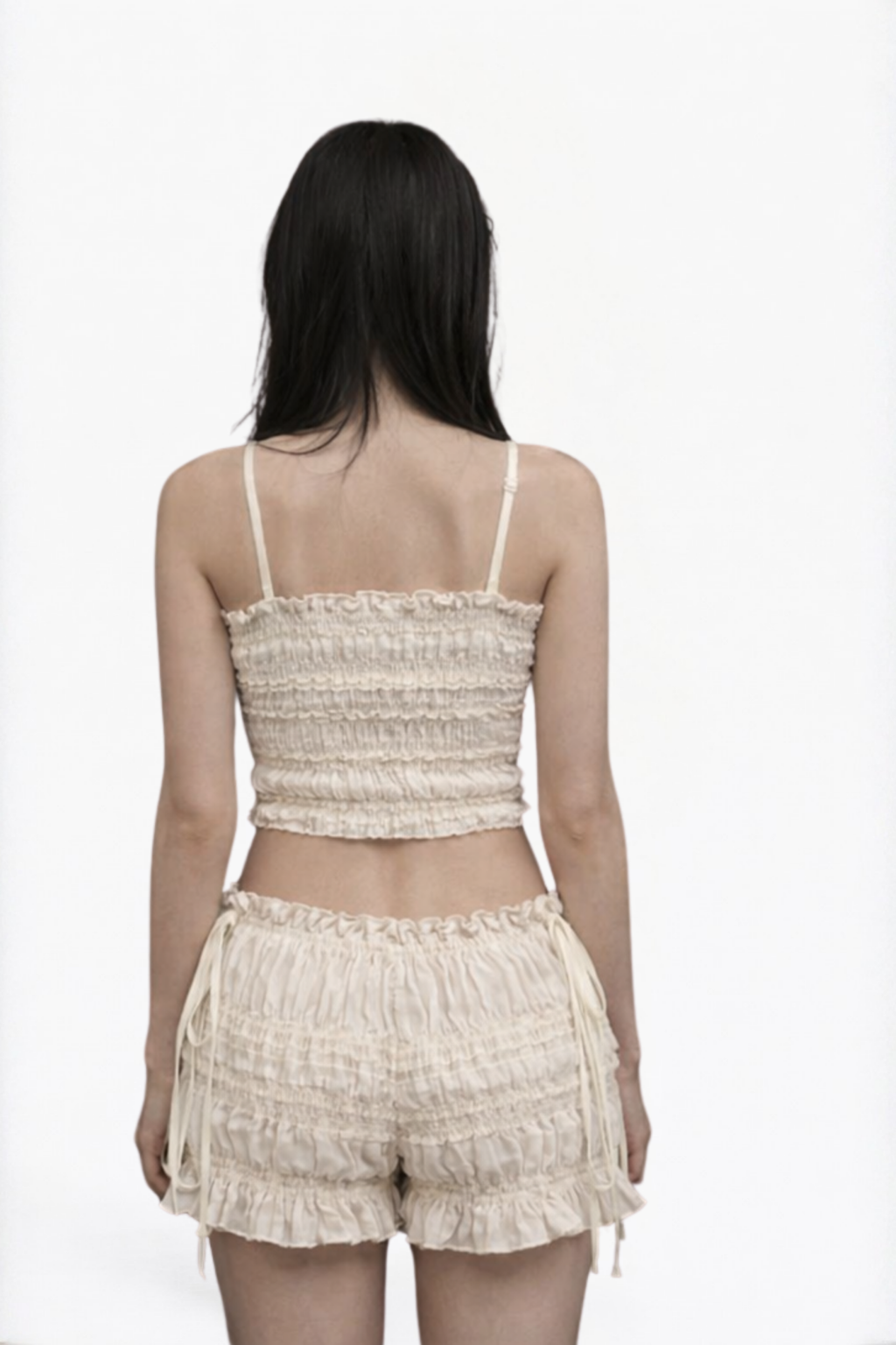 Ivory Tiered Ruffle Velvet Micro Shorts