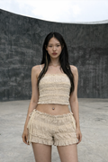 Ivory Tiered Ruffle Velvet Micro Shorts