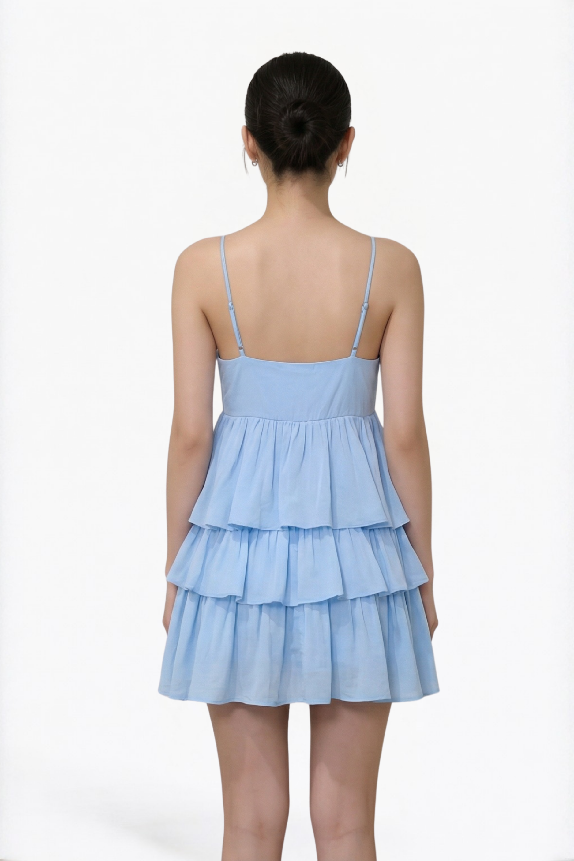 Baby Blue Tiered Ruffle Spaghetti Strap Mini Dress