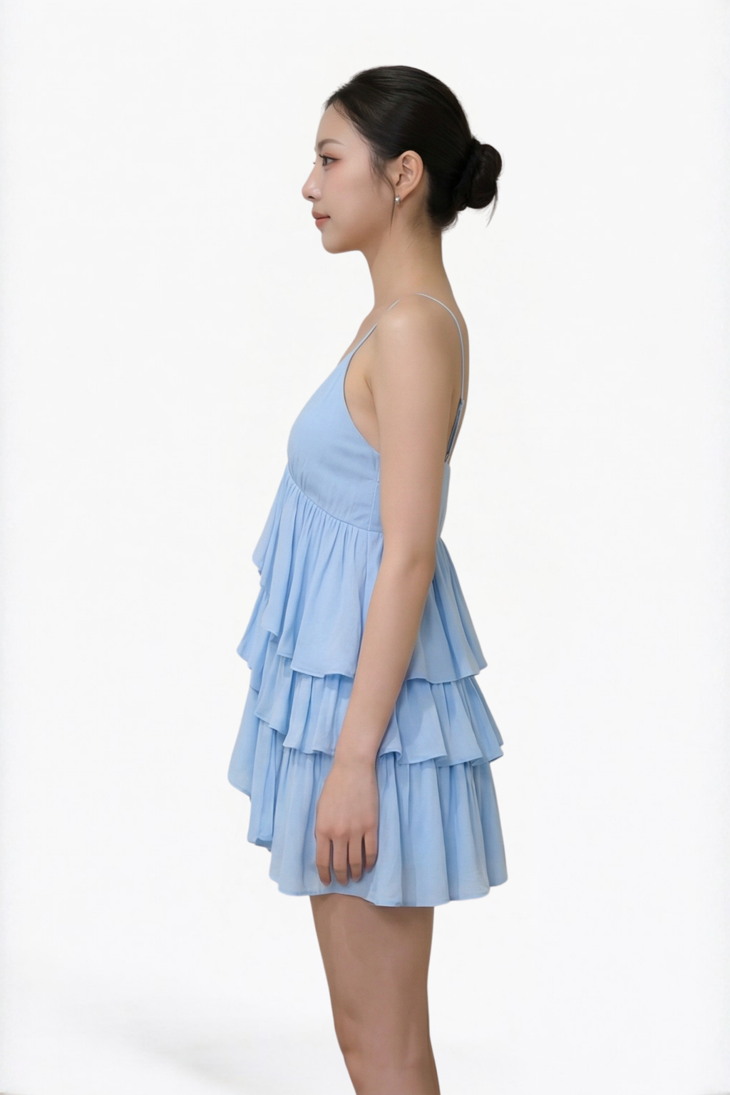 Baby Blue Tiered Ruffle Spaghetti Strap Mini Dress