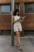 Ivory Tiered Ruffle Halter Neck Mini Dress