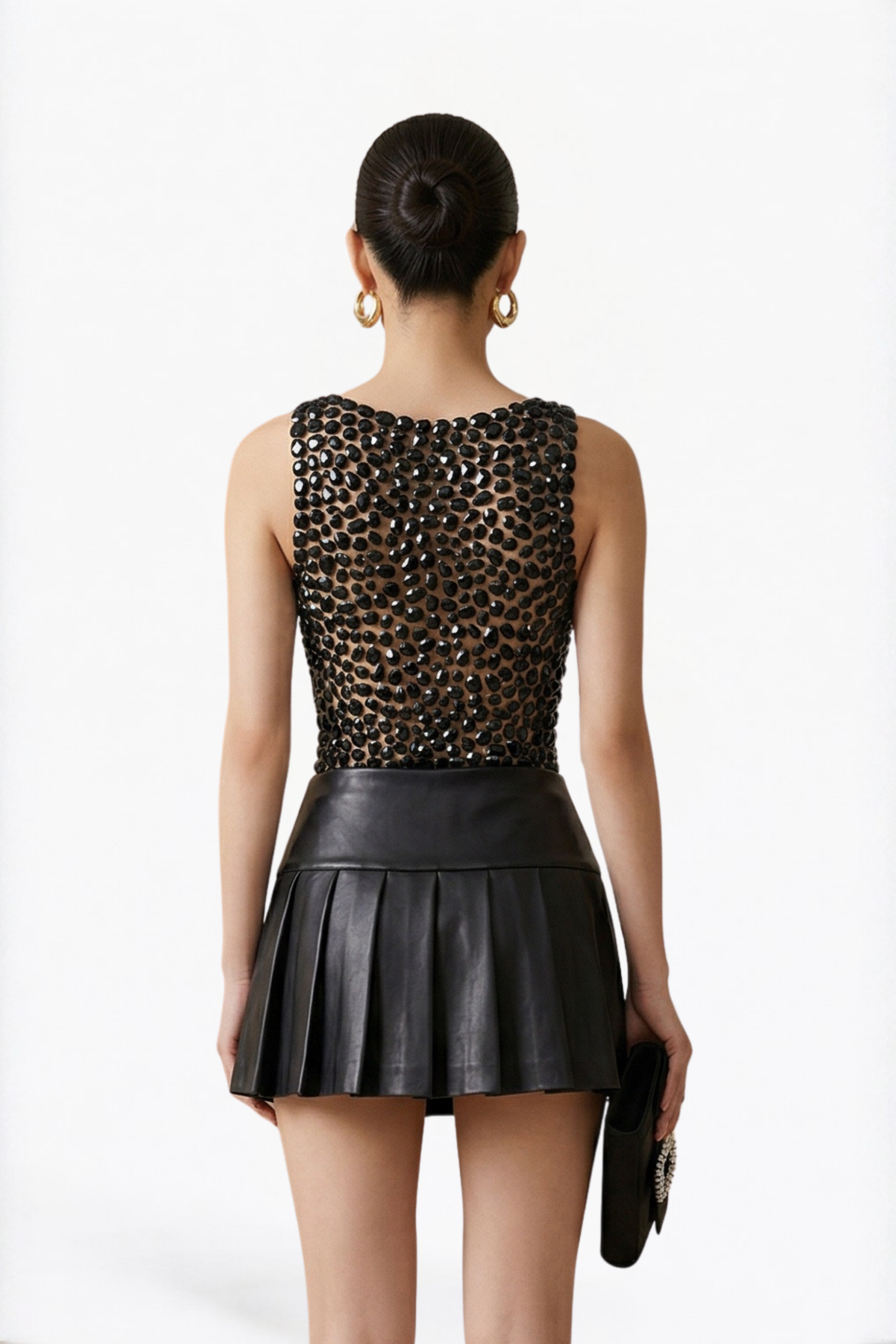 Black Mesh Crystal-Embellished Bodysuit