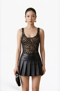 Black Mesh Crystal-Embellished Bodysuit