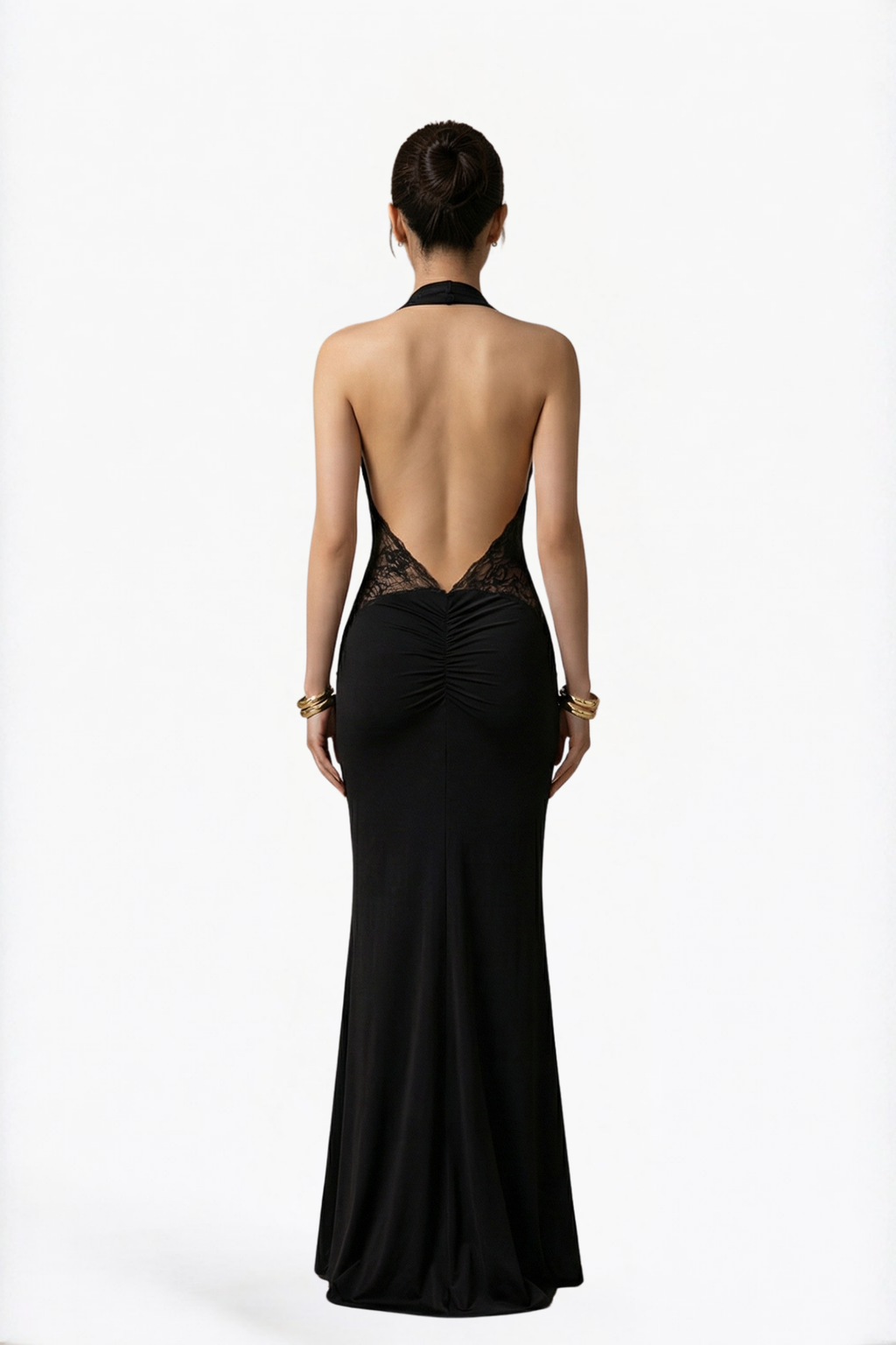 Black Sheer Halter Cut-Out Wrap Maxi Dress