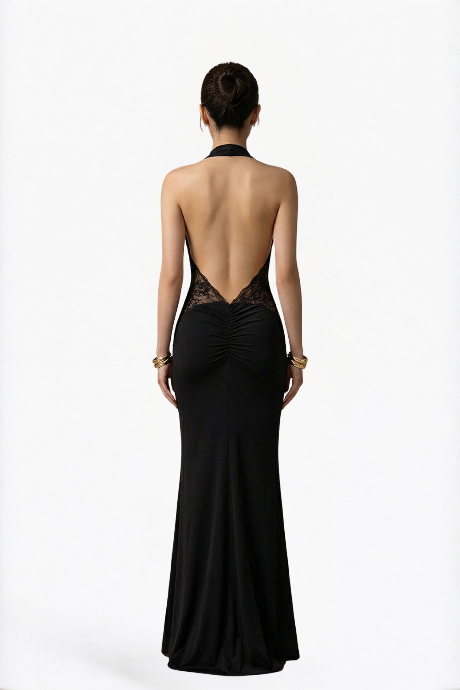 Black Sheer Halter Cut-Out Wrap Maxi Dress