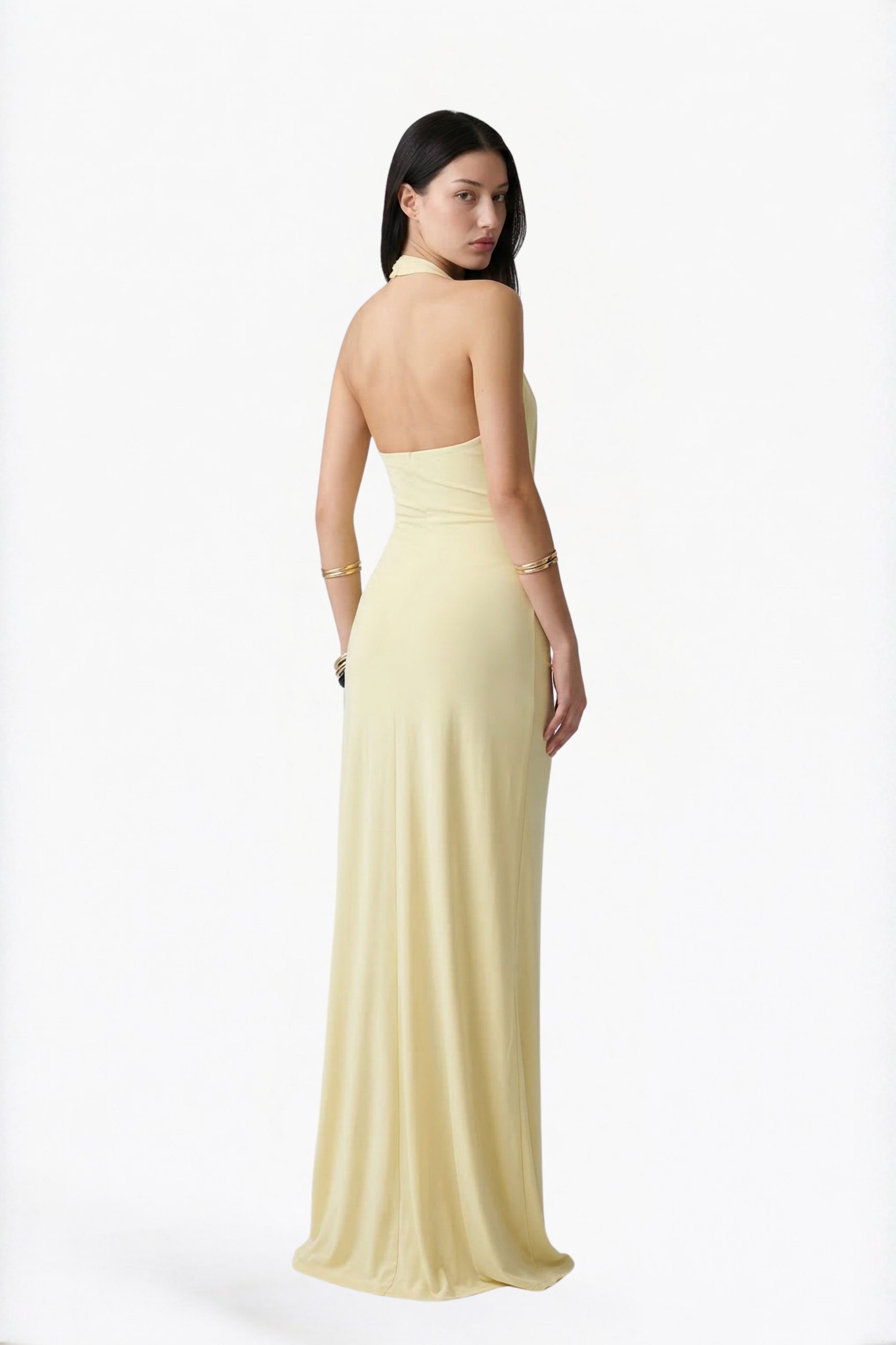 Butter Yellow Halter Cut-Out Wrap Maxi Dress