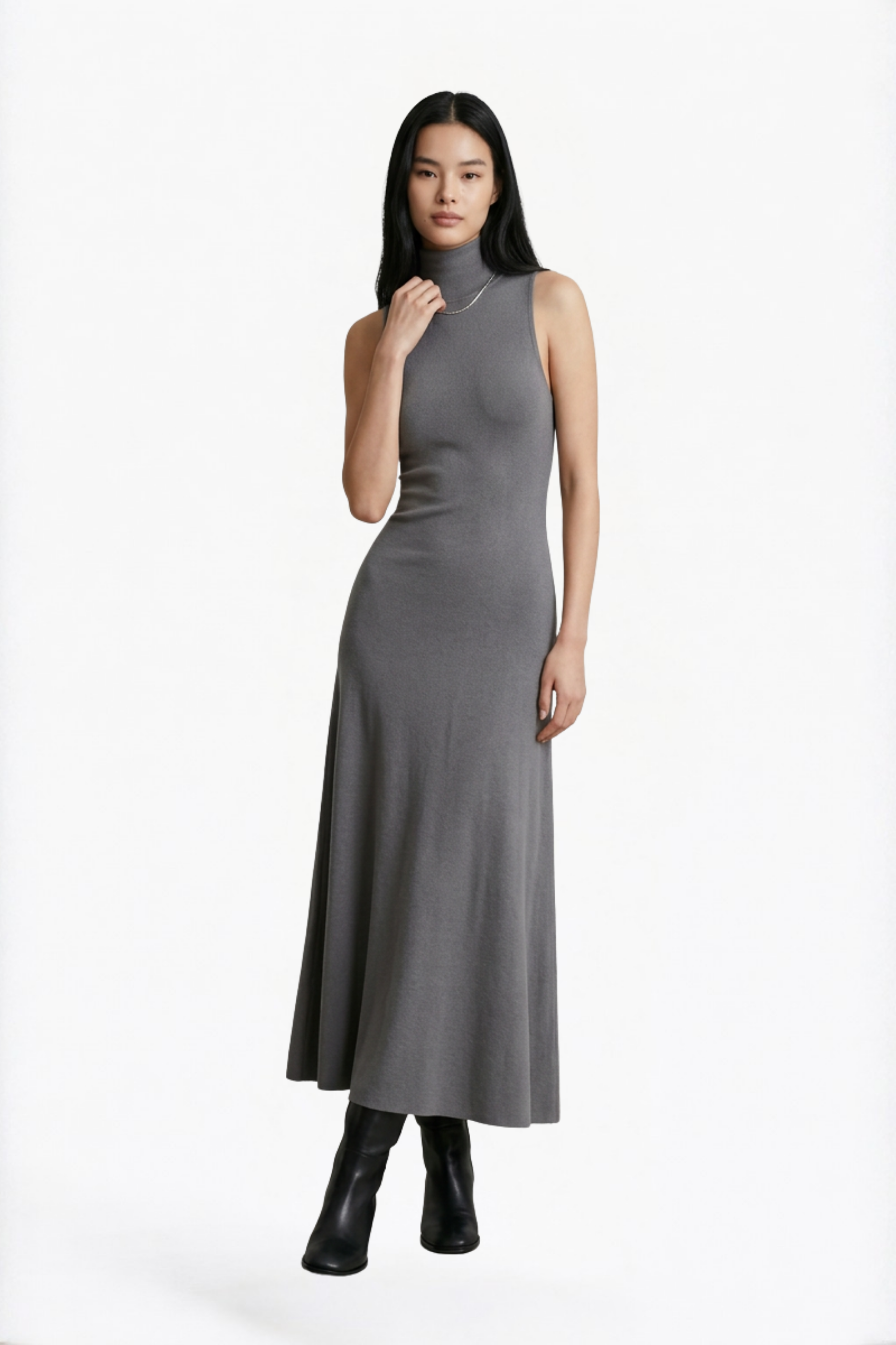 Grey High Neck Sleeveless Maxi Dress