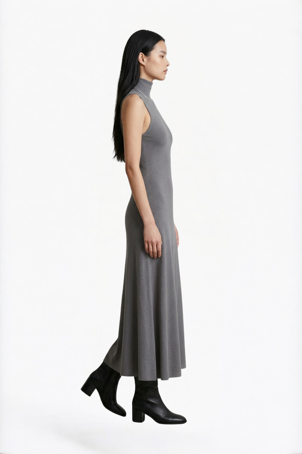 Grey High Neck Sleeveless Maxi Dress