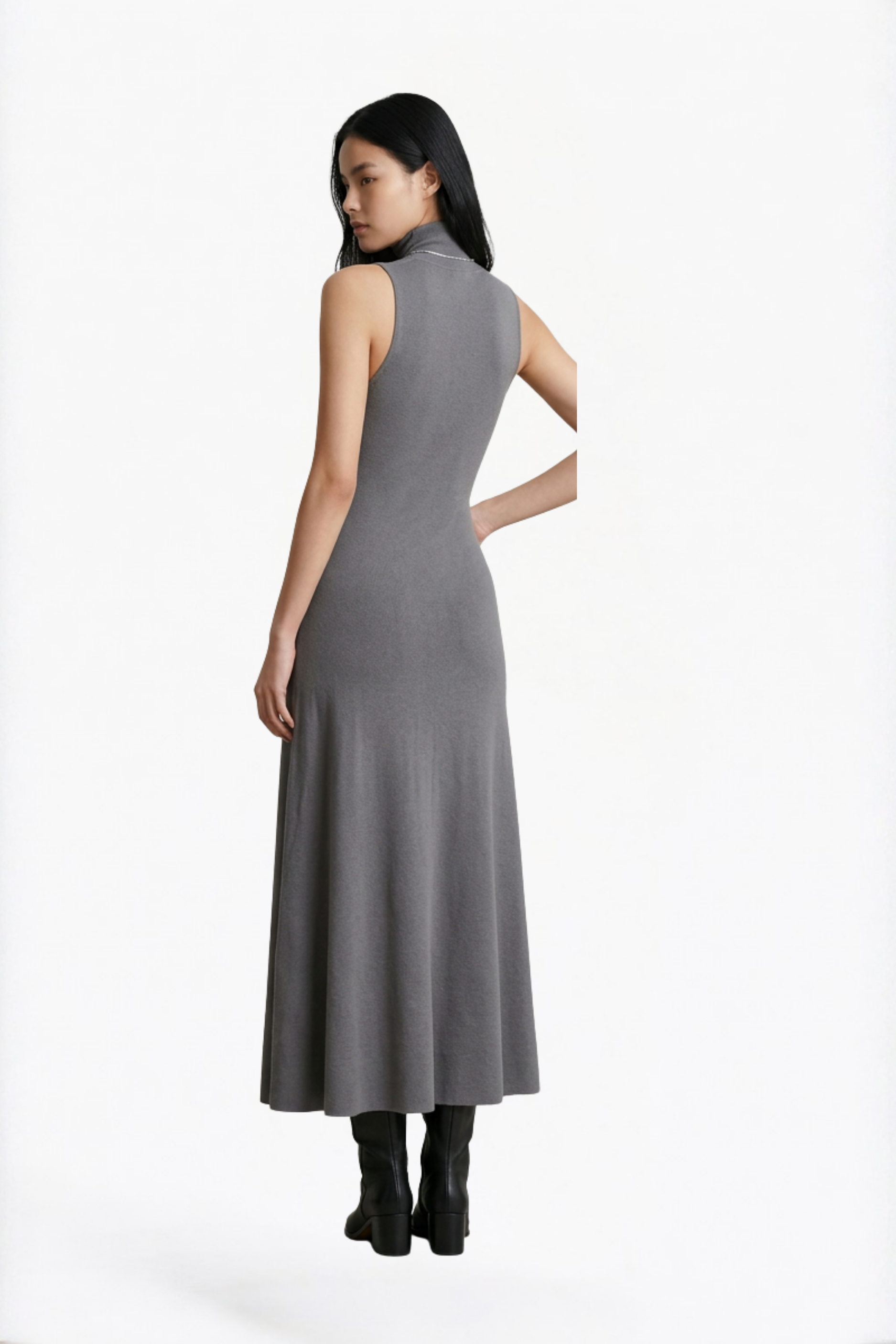 Grey High Neck Sleeveless Maxi Dress
