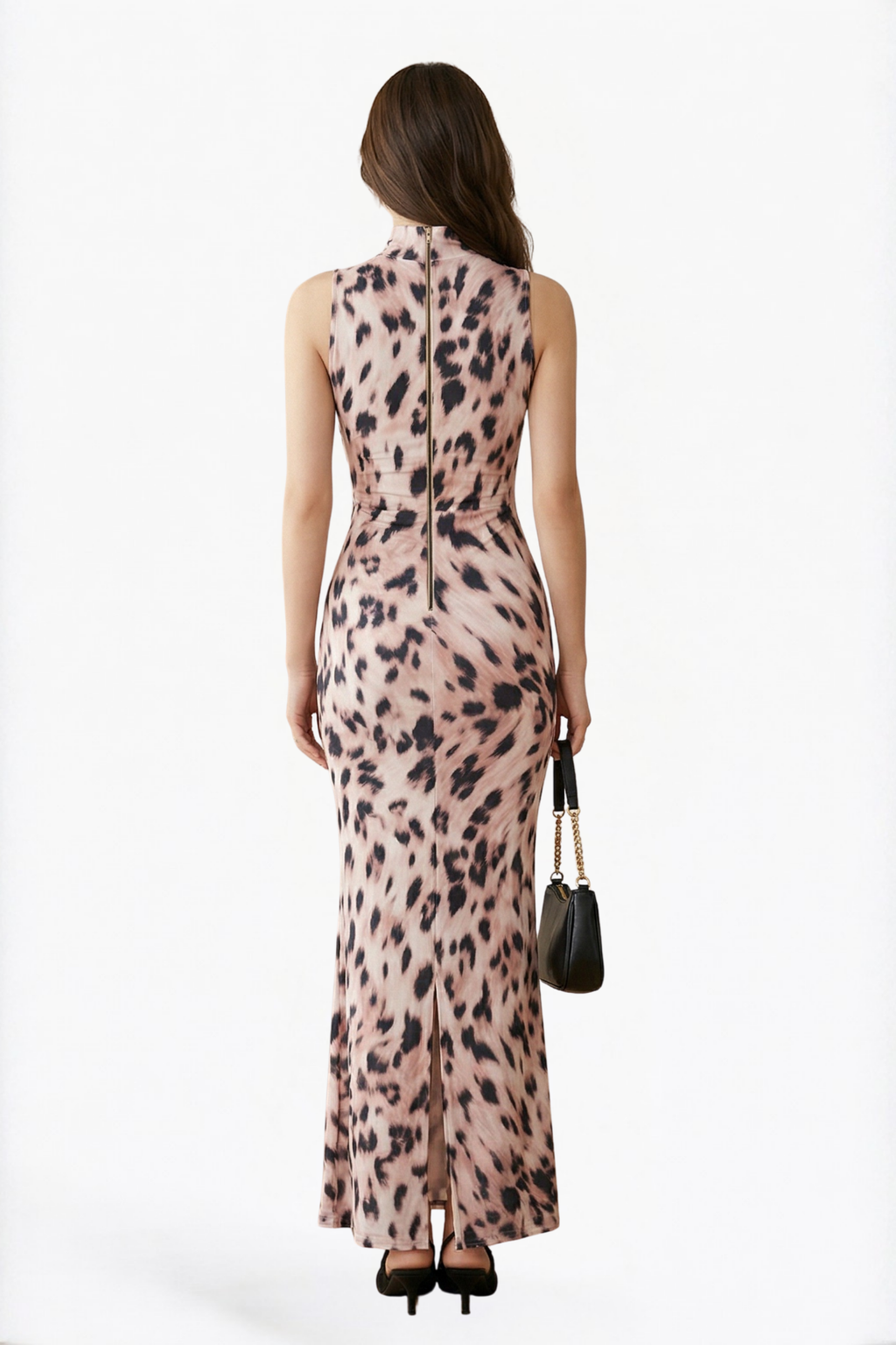 Pink Leopard Print Sleeveless Maxi Dress