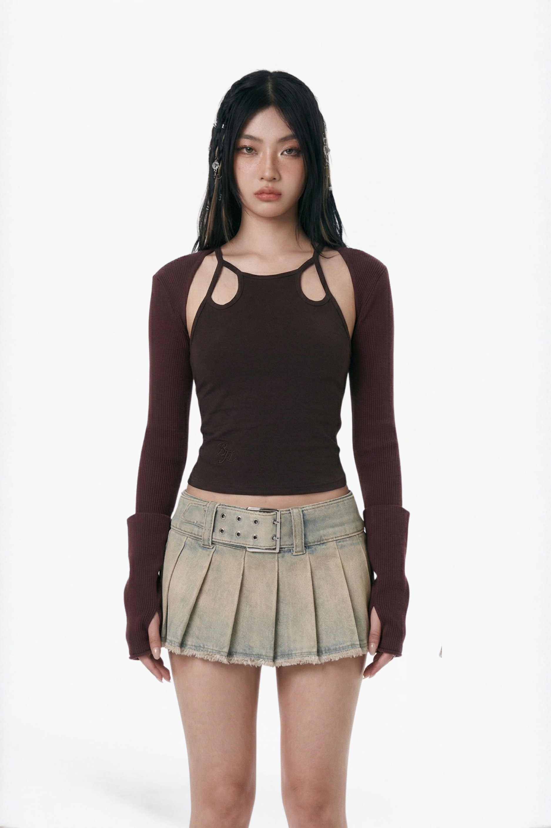 Vintage Washed Pleated Mini Skirt