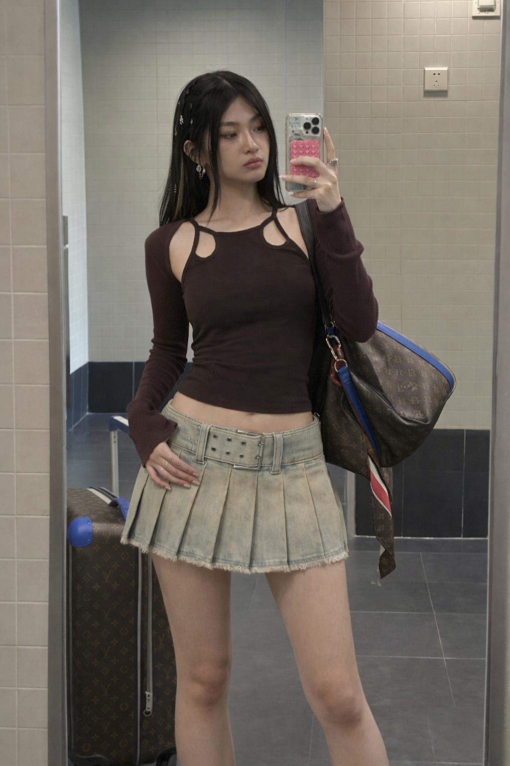 Vintage Washed Pleated Mini Skirt