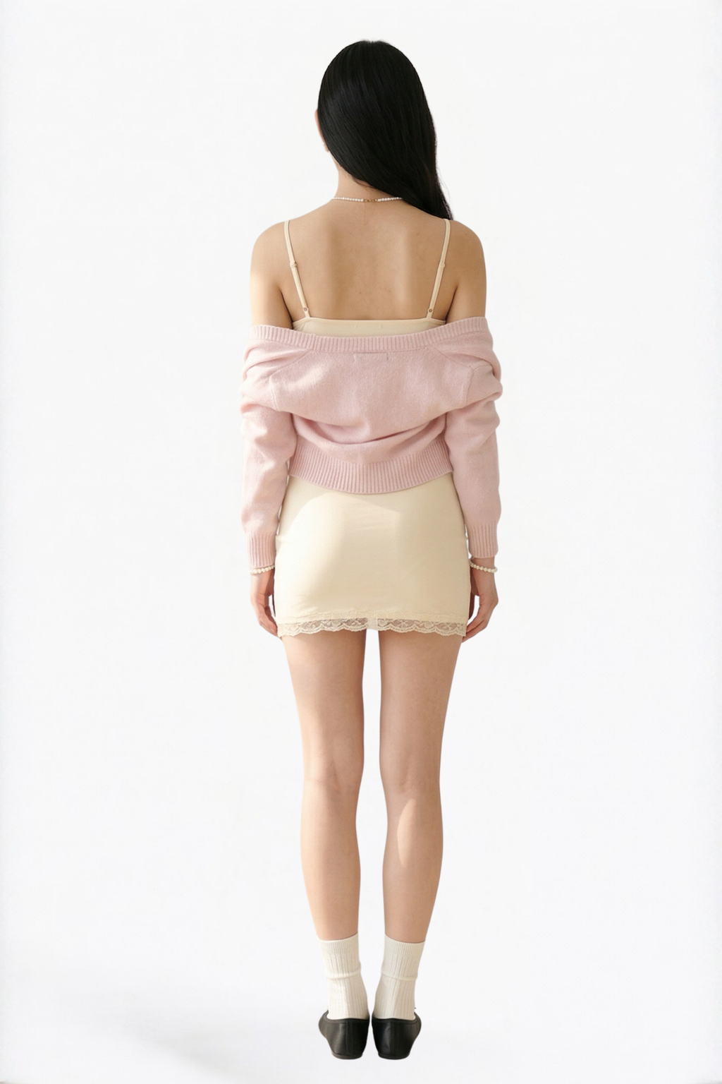 Cream Lace-Trim Slip Mini Dress