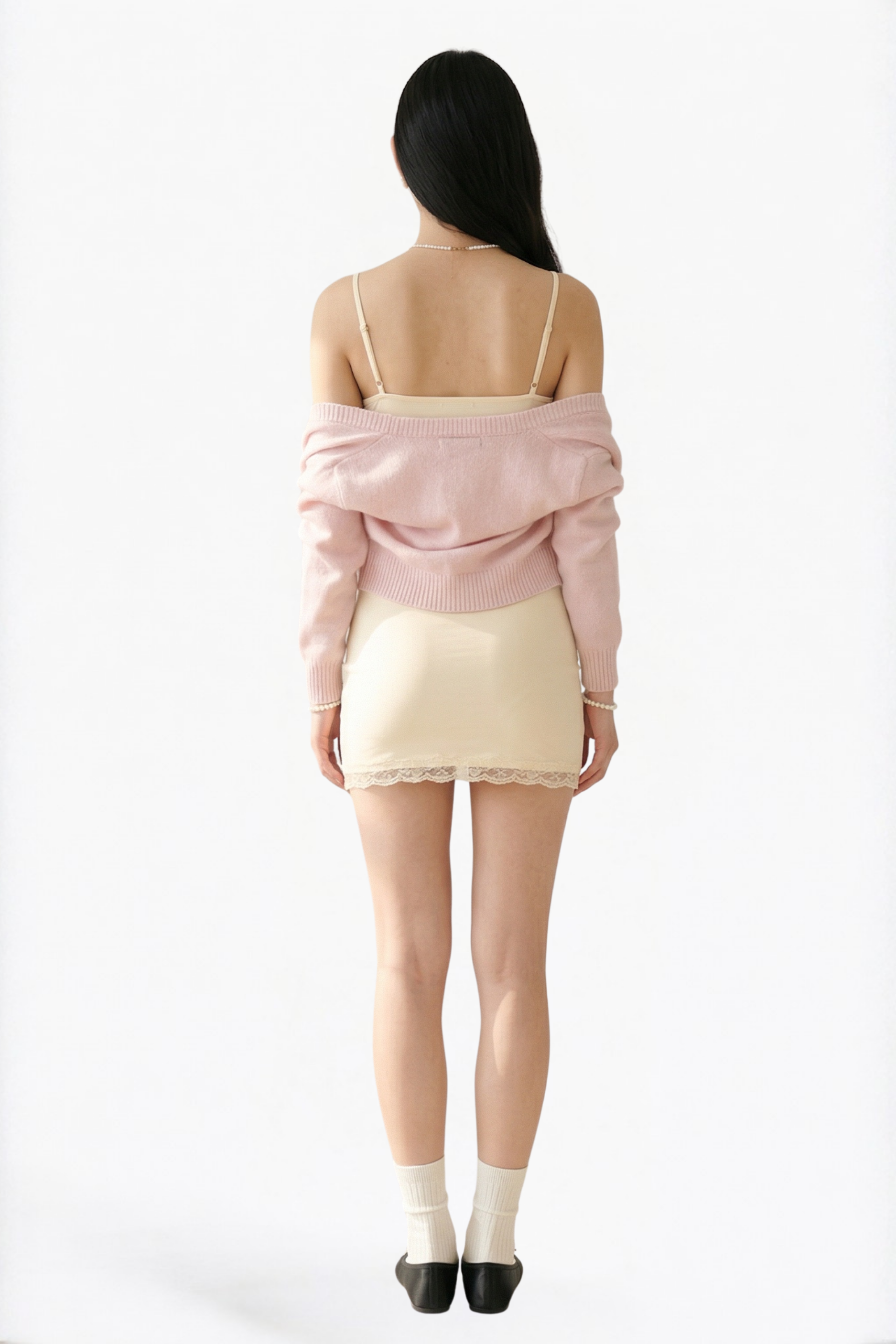 Cream Lace-Trim Slip Mini Dress