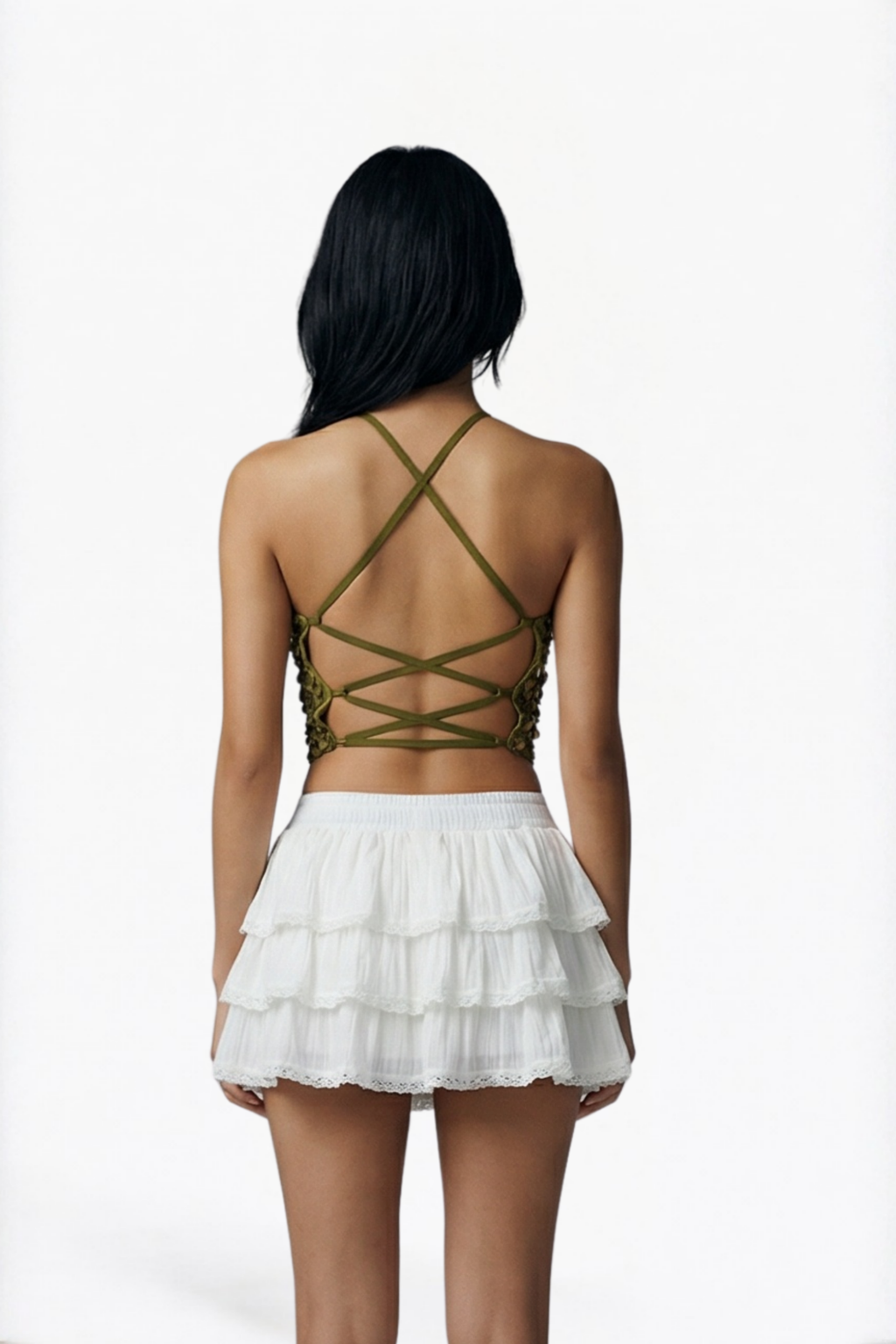 Olive Gold Sequin Halter Crop Top