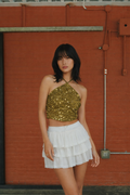 Olive Gold Sequin Halter Crop Top