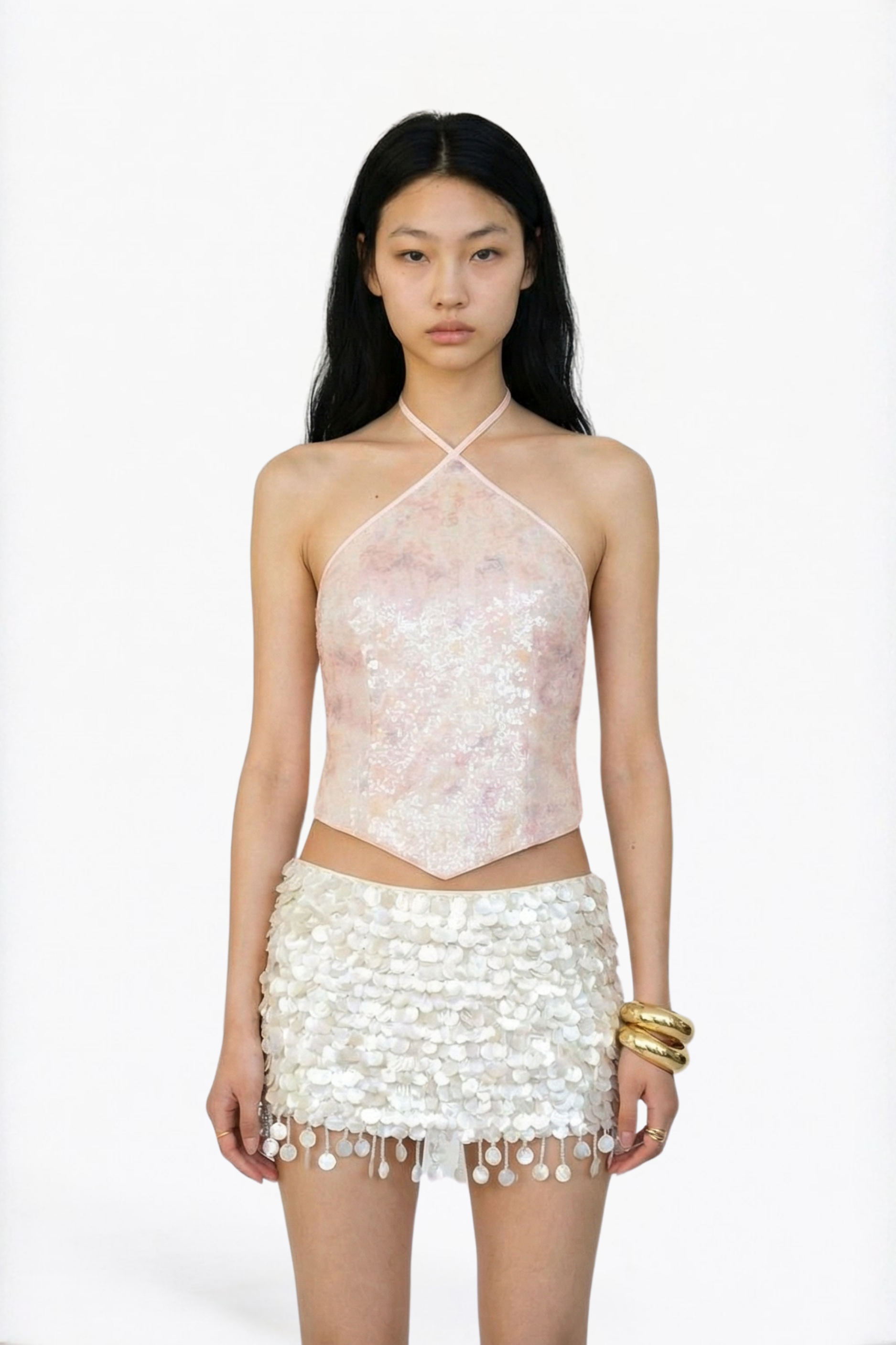 Blush Sequin Halter Neck Top