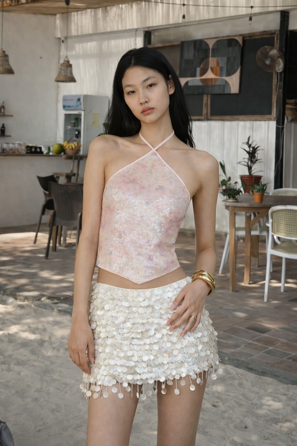 Blush Sequin Halter Neck Top