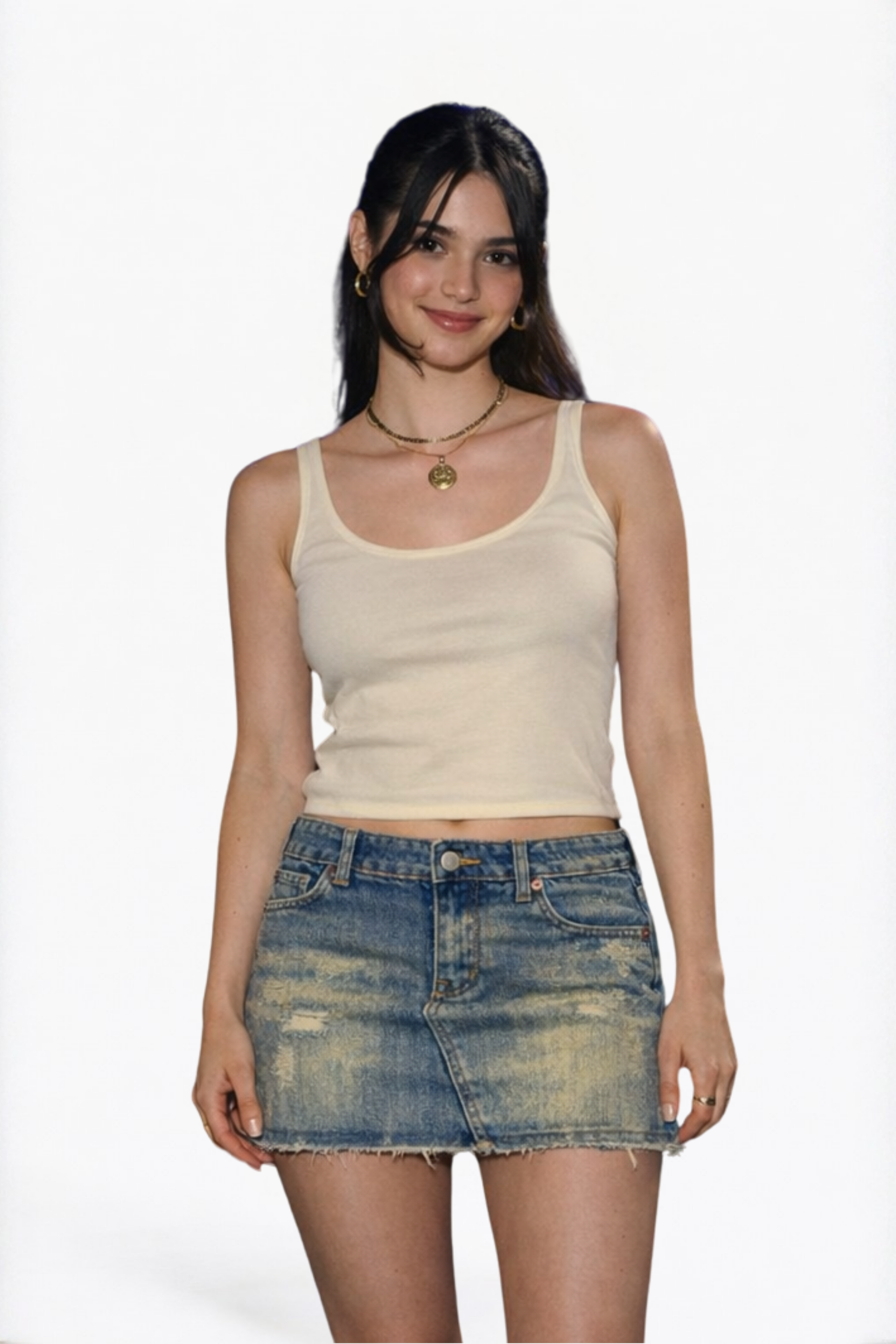 Light Wash Distressed Denim Mini Skirt